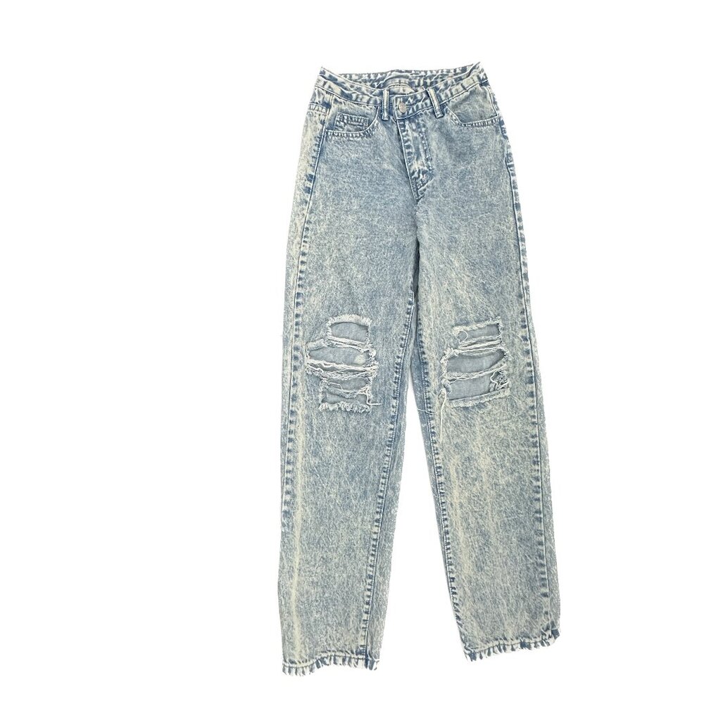 Shien Straight Distressed Women's size XS Light Acid Wash Blue Denim Jeans